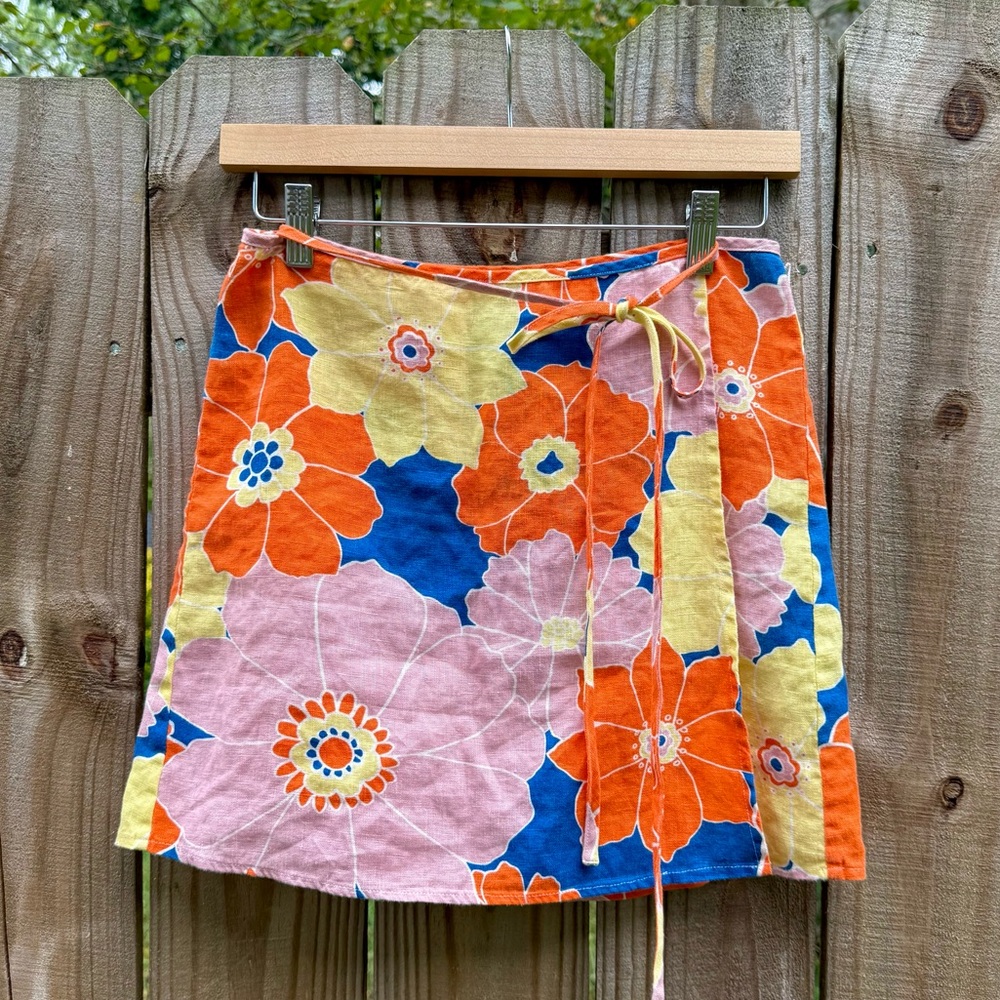 Rails Floral Linen Wrap Skirt